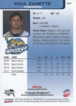 2011-12 Choice Toledo Walleye (ECHL) #21 Paul Zanette Back