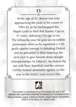 2013-14 In The Game Lord Stanley's Mug #15 Johnny Bower Back
