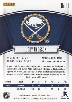 2013-14 Panini Rookie Anthology #11 Cody Hodgson Back