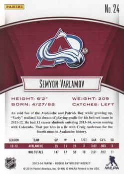 2013-14 Panini Rookie Anthology #24 Semyon Varlamov Back