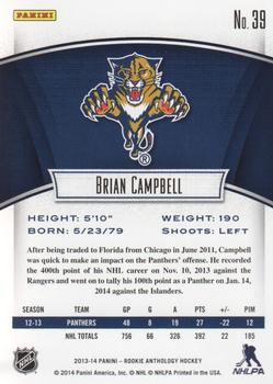 2013-14 Panini Rookie Anthology #39 Brian Campbell Back