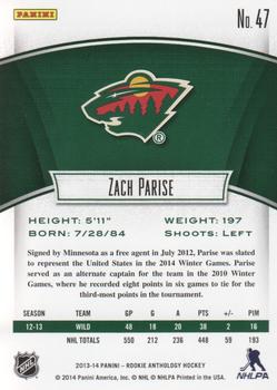 2013-14 Panini Rookie Anthology #47 Zach Parise Back
