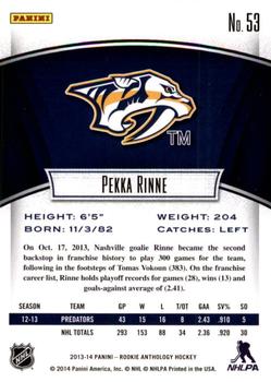 2013-14 Panini Rookie Anthology #53 Pekka Rinne Back