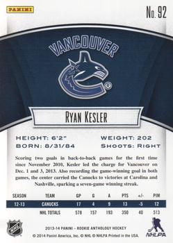 2013-14 Panini Rookie Anthology #92 Ryan Kesler Back