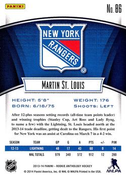 2013-14 Panini Rookie Anthology #86 Martin St. Louis Back