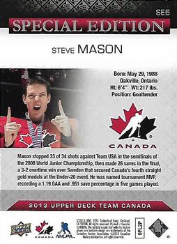 2013 Upper Deck Team Canada - Special Edition #SE6 Steve Mason Back