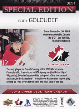 2013 Upper Deck Team Canada - Special Edition #SE51 Cody Goloubef Back