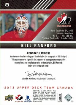 2013 Upper Deck Team Canada - Gold Signatures #8 Bill Ranford Back