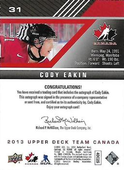 2013 Upper Deck Team Canada - Gold Signatures #31 Cody Eakin Back