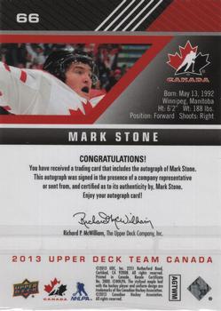 2013 Upper Deck Team Canada - Gold Signatures #66 Mark Stone Back