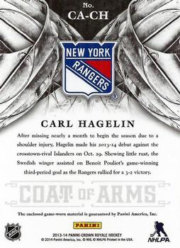 2013-14 Panini Crown Royale - Coat of Arms Materials #CA-CH Carl Hagelin Back