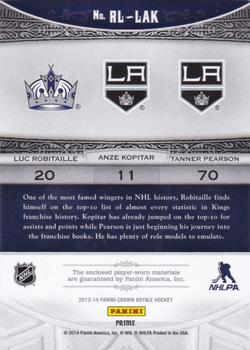 2013-14 Panini Crown Royale - Royal Lineage Materials Prime #RL-LAK Anze Kopitar / Luc Robitaille / Tanner Pearson Back