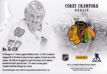 2013-14 Panini Crown Royale - Silver Chalice Materials Prime #SI-CCR Corey Crawford Back