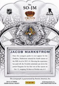 2013-14 Panini Crown Royale - Sovereign Sigs #SO-JM Jacob Markstrom Back