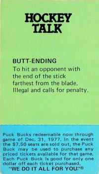 1977-78 McDonald's Puck Bucks Pittsburgh Penguins #NNO Dave Burrows Back