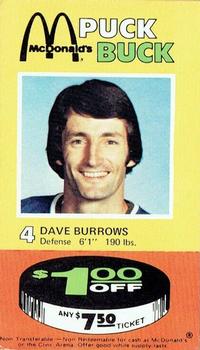 1977-78 McDonald's Puck Bucks Pittsburgh Penguins #NNO Dave Burrows Front