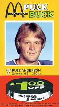 1977-78 McDonald's Puck Bucks Pittsburgh Penguins #NNO Russ Anderson Front