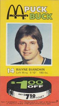1977-78 McDonald's Puck Bucks Pittsburgh Penguins #NNO Wayne Bianchin Front