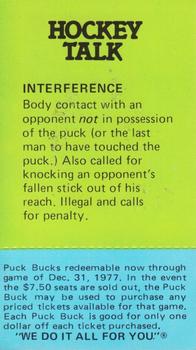 1977-78 McDonald's Puck Bucks Pittsburgh Penguins #NNO Rick Kehoe Back