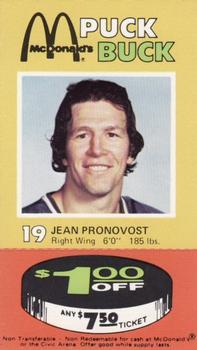 1977-78 McDonald's Puck Bucks Pittsburgh Penguins #NNO Jean Pronovost Front
