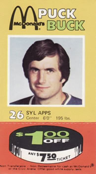 1977-78 McDonald's Puck Bucks Pittsburgh Penguins #NNO Syl Apps Front