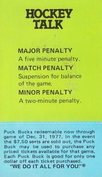 1977-78 McDonald's Puck Bucks Pittsburgh Penguins #NNO Dunc Wilson Back