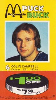 1977-78 McDonald's Puck Bucks Pittsburgh Penguins #NNO Colin Campbell Front