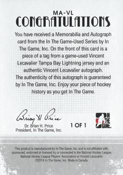 2013-14 In The Game Used - Auto/Memo Gold Version #205 Vincent Lecavalier Back