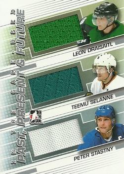 2013-14 In The Game Used - Past Present and Future Silver Version #PPF-03 Peter Stastny / Teemu Selanne / Leon Draisaitl Front