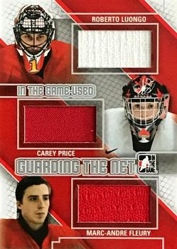 2013-14 In The Game Used - Guarding the Net Triple Jerseys Silver #GTN-14 Roberto Luongo / Carey Price / Marc-Andre Fleury Front