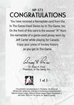 2013-14 In The Game Used - Nameplate Gold Version #NP-373 Jeff Carter Back