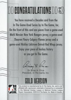 2013-14 In The Game Used - Decades Triple Jerseys Gold #D-07 Mark Messier / Theoren Fleury / Nicklas Lidstrom Back