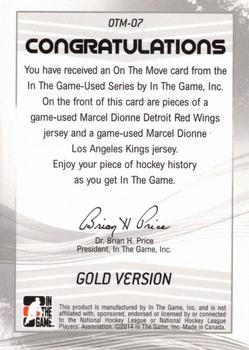 2013-14 In The Game Used - On the Move Jerseys Gold #OTM-07 Marcel Dionne Back