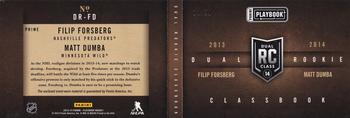 2013-14 Panini Playbook - Dual Rookie Classbook Prime #DR-FD Filip Forsberg / Mathew Dumba Back