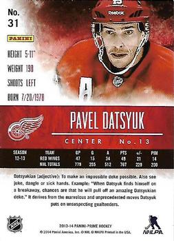 2013-14 Panini Prime #31 Pavel Datsyuk Back