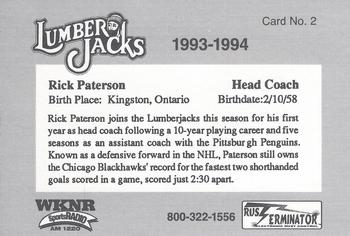 1993-94 Cleveland Lumberjacks (IHL) #2 Rick Paterson Back