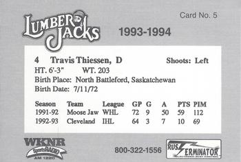 1993-94 Cleveland Lumberjacks (IHL) #5 Travis Thiessen Back