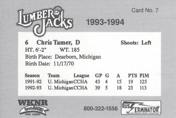 1993-94 Cleveland Lumberjacks (IHL) #7 Chris Tamer Back