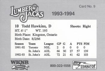1993-94 Cleveland Lumberjacks (IHL) #9 Todd Hawkins Back