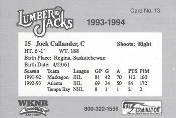 1993-94 Cleveland Lumberjacks (IHL) #13 Jock Callander Back