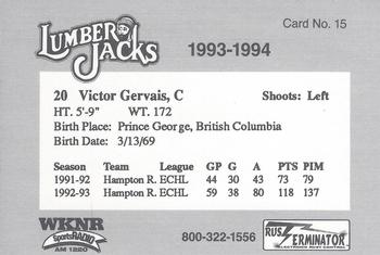 1993-94 Cleveland Lumberjacks (IHL) #15 Victor Gervais Back