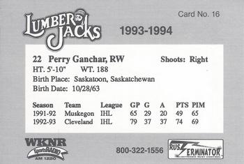 1993-94 Cleveland Lumberjacks (IHL) #16 Perry Ganchar Back