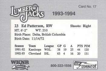 1993-94 Cleveland Lumberjacks (IHL) #17 Ed Patterson Back