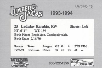 1993-94 Cleveland Lumberjacks (IHL) #18 Ladislav Karabin Back