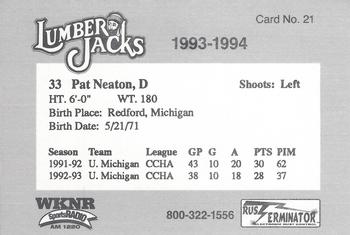 1993-94 Cleveland Lumberjacks (IHL) #21 Pat Neaton Back