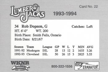 1993-94 Cleveland Lumberjacks (IHL) #22 Rob Dopson Back