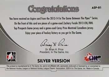 2013-14 In The Game Between the Pipes - Aspire Jerseys Silver #ASP-01 Zachary Fucale / Carey Price Back