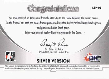 2013-14 In The Game Between the Pipes - Aspire Jerseys Silver #ASP-03 Brendan Burke / Mike Smith Back