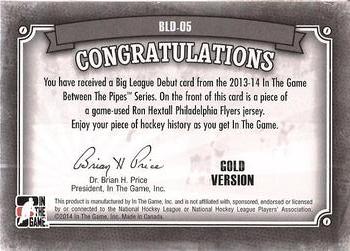 2013-14 In The Game Between the Pipes - Big League Debut Jerseys Gold #BLD-05 Ron Hextall Back