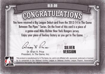 2013-14 In The Game Between the Pipes - Big League Debut Jerseys Silver #BLD-06 Mike Richter Back